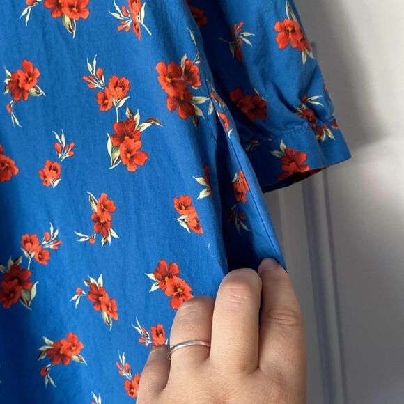 Zara Emma Dress Blue with Red Flowers Size Small - Picture 9 of 10